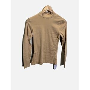 MangoPop Mock Neck Top Womens Medium Tan Long Sleeve Stretch Basic Layering